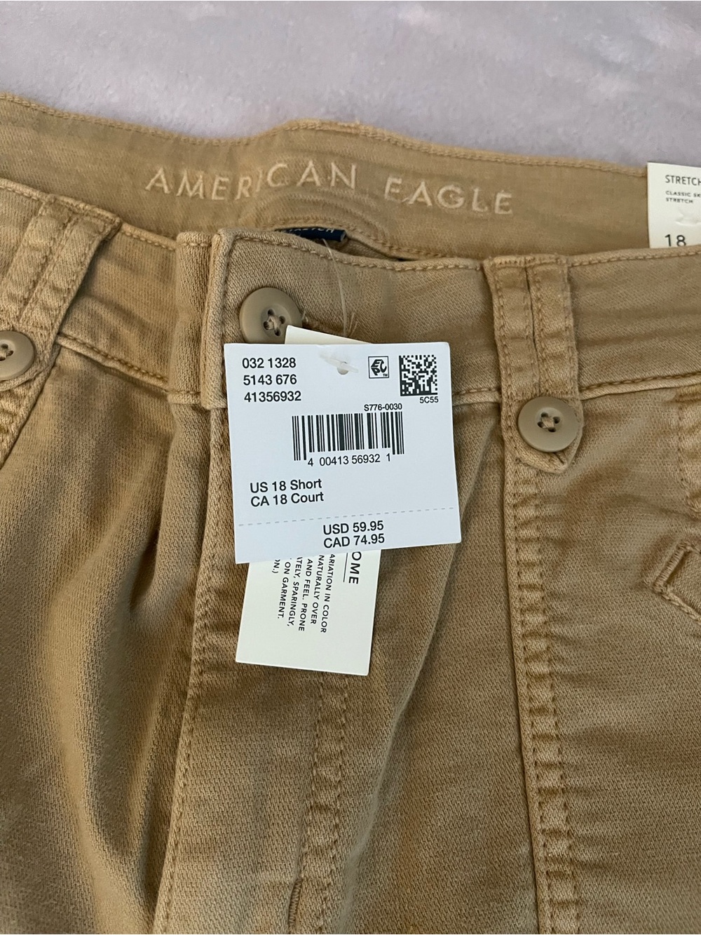 American Eagle Beige High-Rise Button Shorts